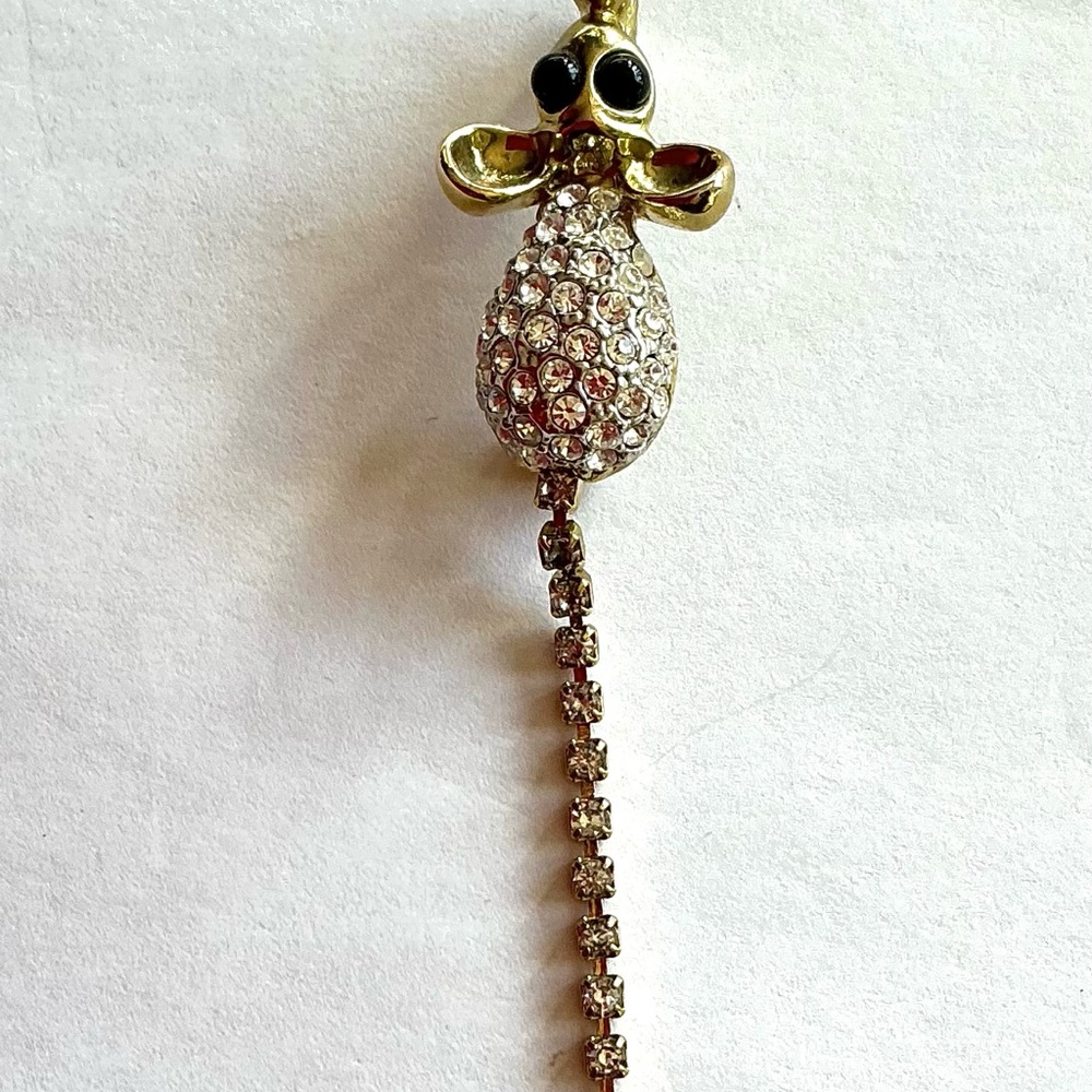 Vintage darling little mouse with rhinestones and long loose tail